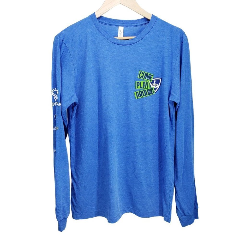 Bella + Canvas Topgolf Come Play‎ Around Long Sleeve Tee Unisex M Blue Tri-blend